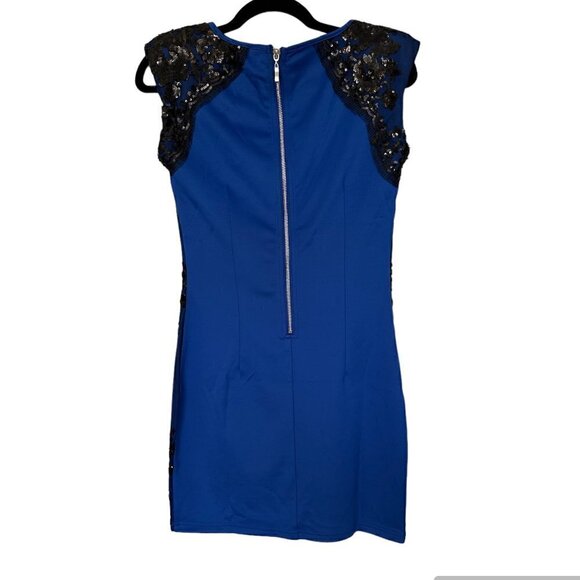 NWT Blue Cocktail Dress Little Mistress London w/Black Lace & Sequins Sz 10 - Picture 7 of 13